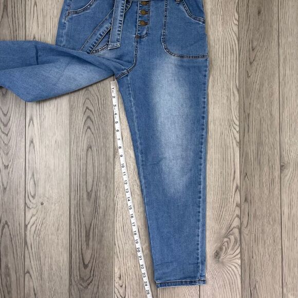 Chelsea & Violet Size 28 High Waist Paper Bag Belted Taper Leg Stretch Mom Jeans - Picture 12 of 14